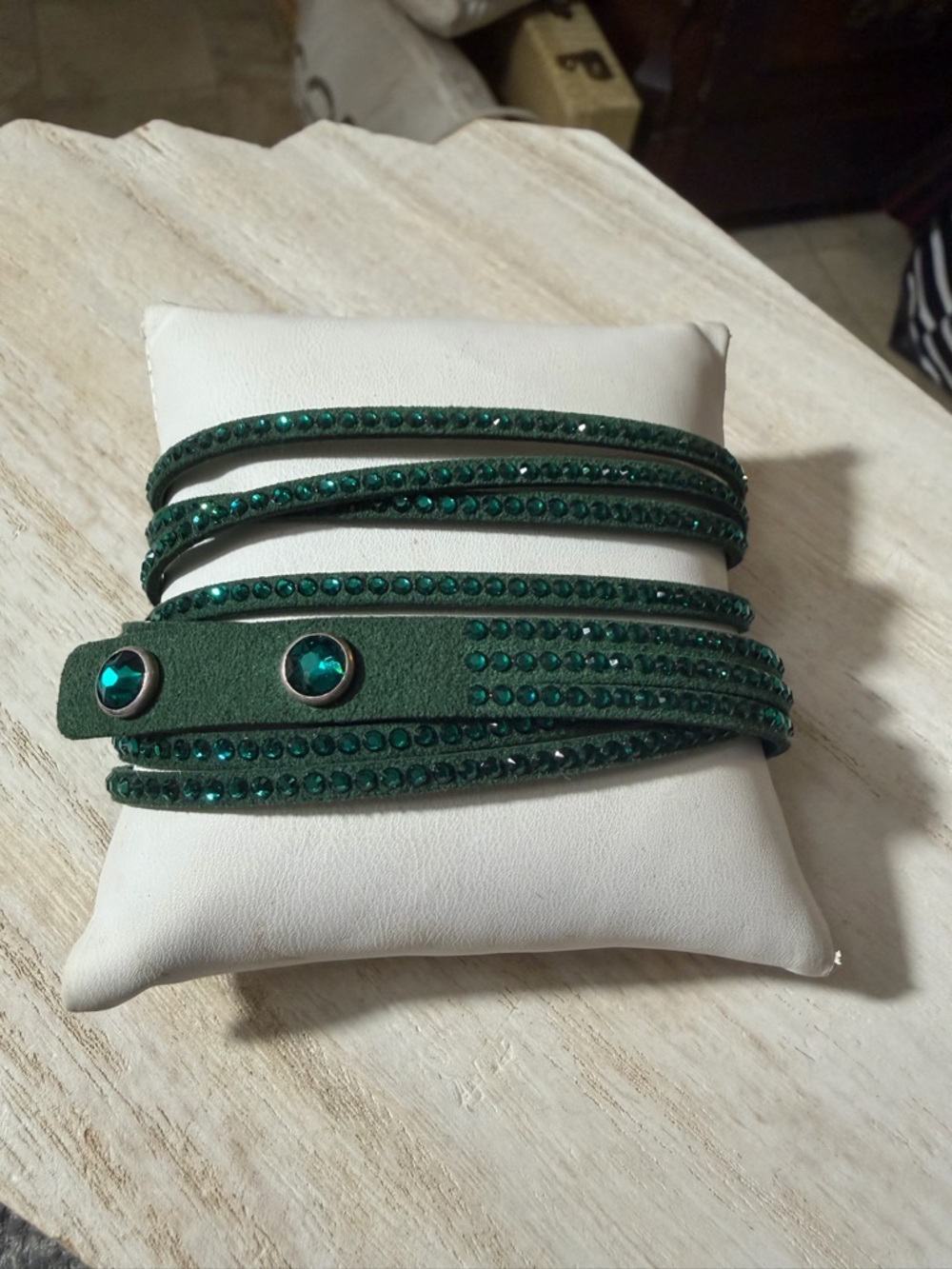 Touchstone Crystal Emerald Green Multi-Row Wrap Bracelet